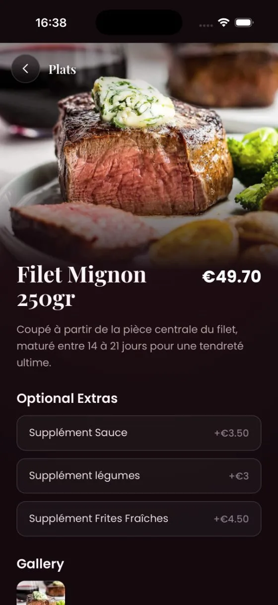 The Grove menu - dish detail with optional extras