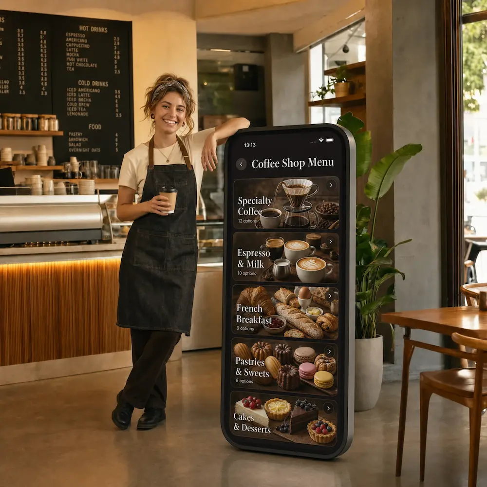Barista with the VenueStory coffee shop menu